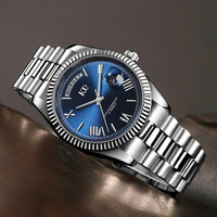 Montre mécanique automatique OEM 40MM, montre de plongée, cadran bleu, bracelet argenté 22MM, calendrier, femme, acier inoxydable, résistante à l'eau