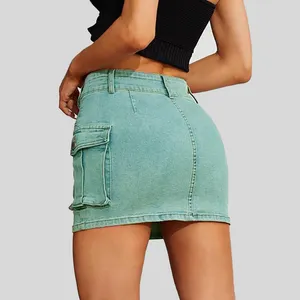 2024 New Style Custom Women's High Waist Cargo Denim Skirt With Pockets Fashion Slim Fit Short Denim Skirt For Women