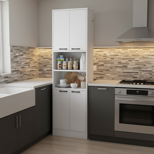 <b>Kitchen</b> Pantry Cabinet 75 In Tall White Mdf With Doors And <b>Shelves</b> <b>For</b> Storage Organization Modern Design - Product Image 2