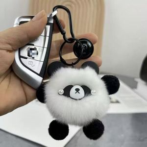 Vente en gros Nouveauté 2025 Porte-clés et pendentifs panda en peluche mignons, imitation fourrure de lapin, pour voiture et sac - Product Image 5