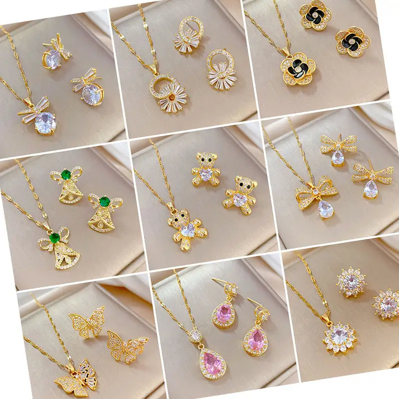 Wholesale Price Stainless Steel Necklace Zircon Sets of Earrings and Necklaces Fashion Jewelry Jewelry Sets