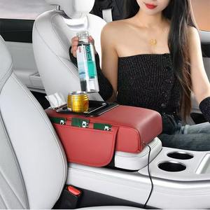रिचार्जेबल कार आर्मरेस्ट बॉक्स पैड बहु-कार्यात्मक ऊतक धारक कप धारक भंडारण आयोजक - Product Image 1
