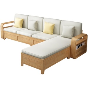 Solid Wood L Shaped Sofa Set With Storage Removable Cushions Modern Minimalist Design For Small Apartments - Product Image 3