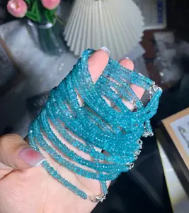 Zooying Blue Apatite Gemstone Bracelet Handmade Semi-Precious Stone Bracelet Beaded Bracelet