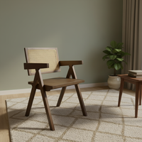 Chaises de salle à manger en rotin en bois massif simple et moderne Dishi, couleur noyer, pour salon, bar, hôtel, restaurant, appartement, événements, banquets