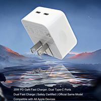 Cargador Rápido GaN PD de 35W con Doble Puerto Tipo-C, Enchufe Estadounidense, Portátil, para Teléfono y Auriculares, Compatible con [Dispositivos]