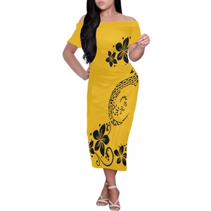 Gonna lunga dritta a <span class=keywords><strong>maniche</strong></span> corte da donna Sexy con <span class=keywords><strong>spalle</strong></span> <span class=keywords><strong>scoperte</strong></span> stampa polinesia abito semplice con motivo Casual abito da festa estivo da donna - Product Image 4