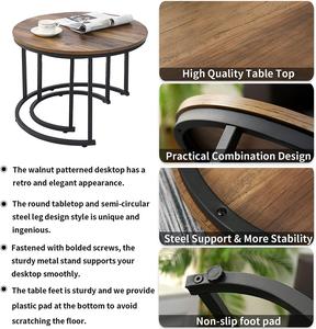 <span class=keywords><strong>Table</strong></span> basse en bois moderne, meuble de salon rond en bois massif - Product Image 2