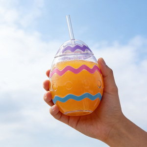 Bicchieri di plastica a forma di cartone animato da 600ml di plastica per animali domestici uovo di Pasqua di natale carota di coniglio in stile Chick tazza di paglia tazza - Product Image 6