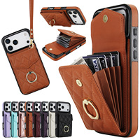 Étui portefeuille élégant avec anneau de fixation pour Samsung S26 S25U et iPhone 18 17 16 15 14 13, avec porte-cartes et rabat