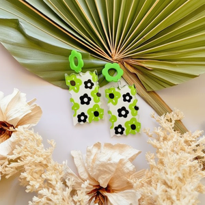 Pendientes acrílicos florales verdes con forma rectangular, impresión digital, tendencia de moda, accesorios para mujer - Product Image 3