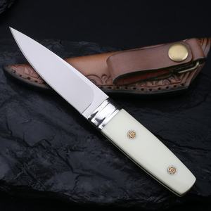 Couteau tactique de survie OEM personnalisable en jade blanc, lame en acier inoxydable, pointe tombante, manche G10, fourreau en cuir, pour la chasse - Product Image 1