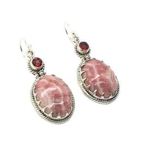 Rhodochrosite and Garnet Gemstone Earrings <b>Handmade</b> <b>Jewelry</b> 925 Sterling Silver Drop Earrings Women Fashion Wholesale - Product Image 3