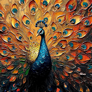 Dipinto a Olio 3D Personalizzato di Pavone Dorato su Tela, Arte Moderna Impressionista Dipinta a Mano, Decorazione di Lusso per Pareti - Product Image 1