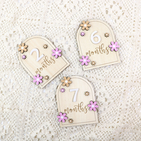 Kartu Penanda Perkembangan Bayi 12 Bulan, Latar Belakang Bulan Purnama, Motif Kayu Bohemian, Bunga Daisy, Dekorasi