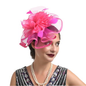 DZ Women's Flower Fascinator Wedding Hair <b>Clip</b> with 3D Embroidery Plush Style for Party and Church Hats - Product Image 2