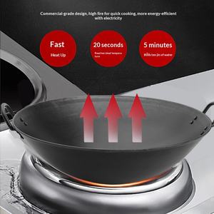 יצרן סיטונאי מסחרי, ווק ברזל יצוק שחור ללא ציפוי, לשימוש כפול על אש גלויה, סיר ברזל עם שתי ידיות, מתאים לכל סוגי הכיריים - Product Image 2