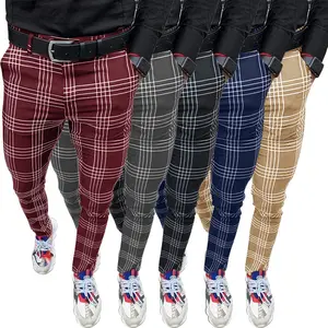 8 Colors Fashion Men Casual Slim Fit Pencil Trousers Male Business Office Stretch Khaki Plaid Dress Pants
