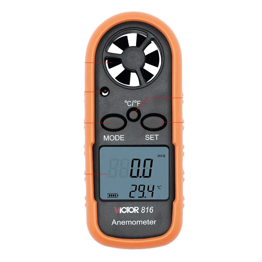 VICTOR 816-Mini Anemómetro Digital portátil, medidor de velocidad del aire, paleta de viento