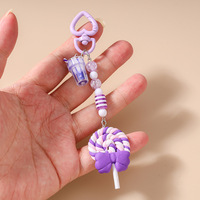 Porte-clés Sucette Bonbon, Charme Sac de Thé Boba Kawaii Mignon avec Chaîne Perlée pour Filles – Vente en Gros