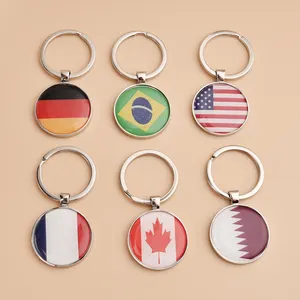 Wholesale Country Flag Key Chains Blank Metal Round KeyChain with National Flag