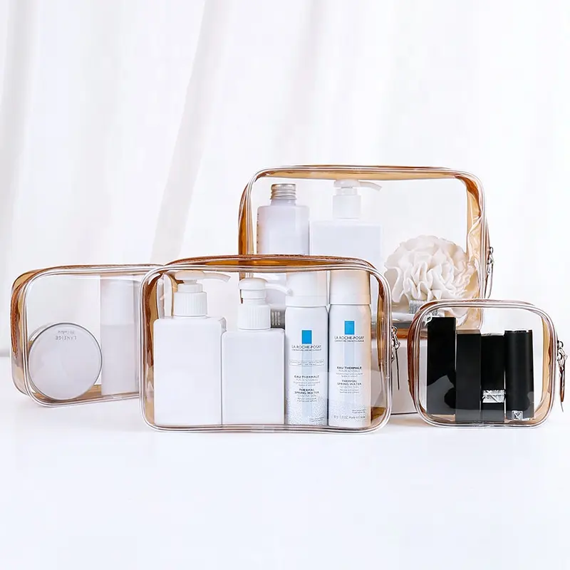 2024 New Clear Brown Brush Makeup Bag Travel Pouch Transparent Toiletry Bags Sets Clear Cosmetic Bag for lady