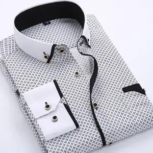 Men Fashion Casual Long Sleeved Printed shirt Slim Fit Male Social Business Dress Shirt Brand Men Clothing Soft J0071