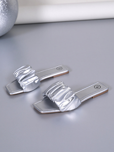 <strong>Silver</strong> Ruched Square Toe Flat Slide Sandals Women Casual Slip on Summer Beach <strong>Slippers</strong> - Product Image 5
