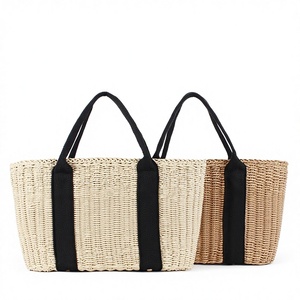 กระเป๋าสานเชือกกระดาษสไตล์ยุโรปอเมริกันย้อนยุค ขนาดกลาง ผ้าโพลีเอสเตอร์ผสมฝ้าย ความจุเยอะ เหมาะสำหรับวันพักผ่อนริมทะเล ทันจิง - Product Image 1