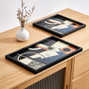 Juego de Bandejas Decorativas Geométricas Modernas de Madera y Metal para Mesa de Centro, Organizador de Decoración de Hogar de Lujo - Product Image 1