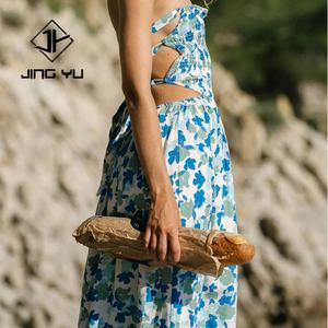 <b>Hawaiian</b> Maxi <b>Dress</b> Custom Printed Floral Strapless Hollow Design Casual Long <b>Dress</b> <b>for</b> <b>Women</b> - Product Image 4