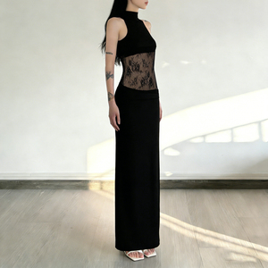 Robe de soirée élégante pour femme, longue, sexy, en dentelle florale, tricotée, transparente, sans manches, dos nu, respirante, pour l'été - Product Image 2