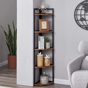<strong>Corner</strong> Shelf,5 Tier Wood <strong>Wall</strong> <strong>Corner</strong> <strong>Bookshelf</strong> with Metal Frame, <strong>Corner</strong> Storage Rack Shelves Display Plant Flower - Product Image 2