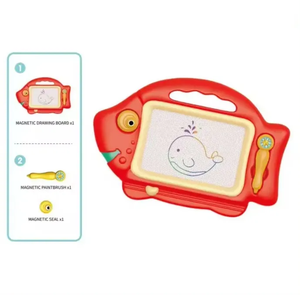 Mainan papan gambar kartun magnetik untuk anak-anak, mainan edukasi DIY, papan gambar bentuk ikan magnetik - Product Image 1