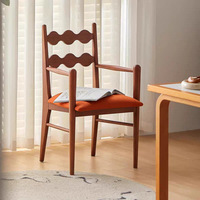 Fauteuil de salle à manger Café Bistro avec coussin rembourré orange et structure en bois pour restaurant, hôtel, maison, salon