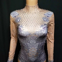 Mode manches longues imprimer strass body femmes Sexy gymnastique rythmique justaucorps Club pôle danse Performance porter grande taille