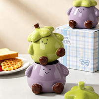 Mug en céramique en forme d'aubergine avec couvercle assorti, personnage de dessin animé 3D mignon, tasse à café ou à thé Kawaii avec visage souriant, vaisselle originale et décoration de bureau