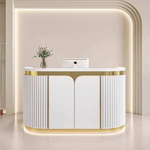 Curved Fluted Gold Trim Reception <b>Desk</b> Multi Color Custom for Beauty Salon Nail Spa Front Counter - Product Image 4