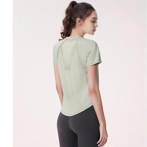 Wholesale Women's Mesh <b>Back</b> Breathable Yoga T-shirt Short Sleeve Quick Dry Workout <b>Top</b> Breathable Loose Fit Gym Pilates Shirt - Product Image 4