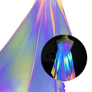 Tecido refletivo arco-íris iridescente alto visível padrão colorido personalizado