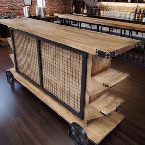 Comptoir de bar en bois massif de style industriel américain pour restaurant, café, stockage, barman et caissier - Product Image 6