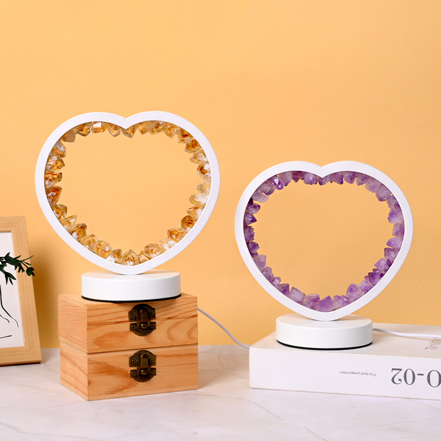 Wholesale Crystal Healing Stone Night Lamp Handmade Natural Stone Crystal Heart Shaped Desk Lamp