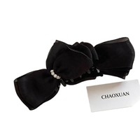 Pince à cheveux grande taille en tulle et strass, style coréen, élégante, faite à la main, avec nœud, pour chignon ou coiffure arrière