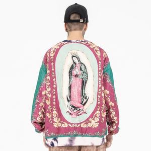 Sweat à capuche 100% coton avec logo de marque personnalisé, dernier modèle tie-dye, Vierge Marie, lourd, brodé, patchwork rétro pour hommes - Product Image 1