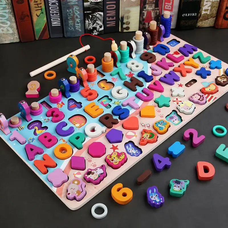 モンテッソーリ多機能カウントボード木製おもちゃ幾何学的認知子供数学おもちゃ子供のための初期教育玩具
