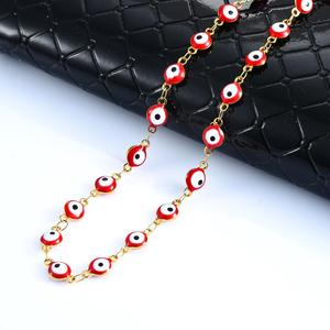 Collier en acier inoxydable œil turc maléfique de 6 mm de large, chaîne plaquée or, perles colorées, bijoux en émail pour femmes - Product Image 6