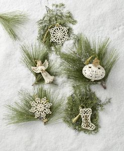 Décoration <span class=keywords><strong>de</strong></span> Noël en porcelaine avec cordon doré, motif flocon <span class=keywords><strong>de</strong></span> neige, étoile et lune, design hivernal, couleur crème - Product Image 2
