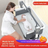 Lit de bébé multifonctionnel électrique pliable en métal, transfrontalier, berceau à bascule, chaise à bascule, lit intelligent pour nouveau-né, motif uni
