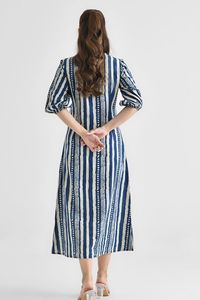 Imprimé floral nouveau rayé femmes été longue robe robe à manches longues bureau dame tenue robe pour bureau porter - Product Image 5