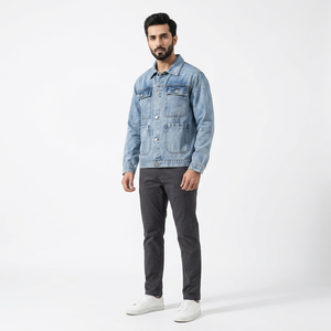 High-End Denim <b>Jacket</b> Men's Baggy Multi-Pocket Trend Matching Handsome Top Large Size Lapel Casual Cowboy <b>Jacket</b> - Product Image 1
